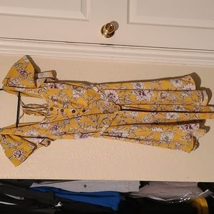 Yellow Floral Flutter Sleeve Dress